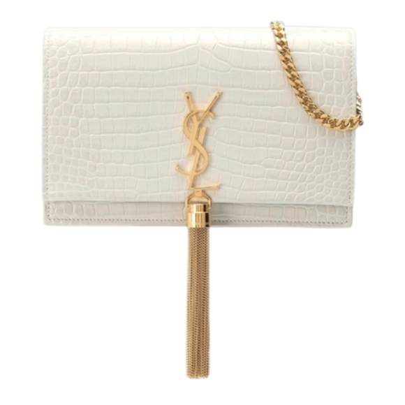 New! AUTHENTICATED YSL Saint Laurent Kate Chain Wallet With Tassel Crema Soft - Picture 5 of 16